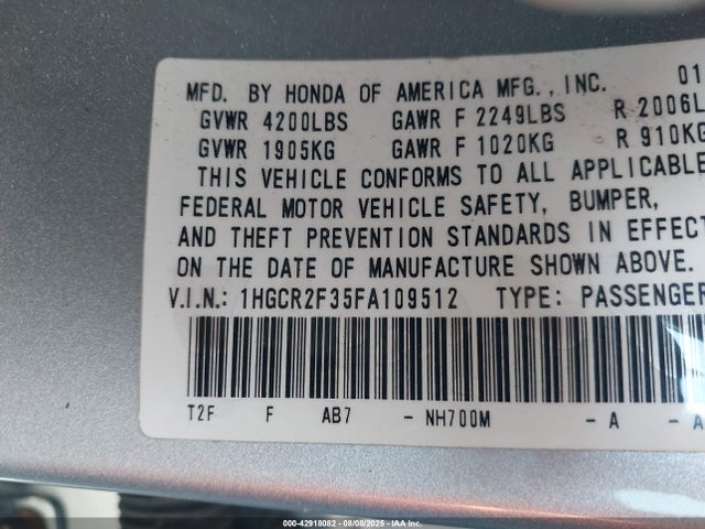 Honda k24w1 2015 1HGCR2F35FA109512 Image 9