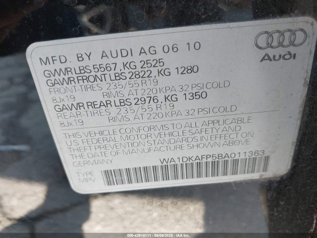 2011 AUDI Q5 WA1DKAFP5BA011363 Photo 8