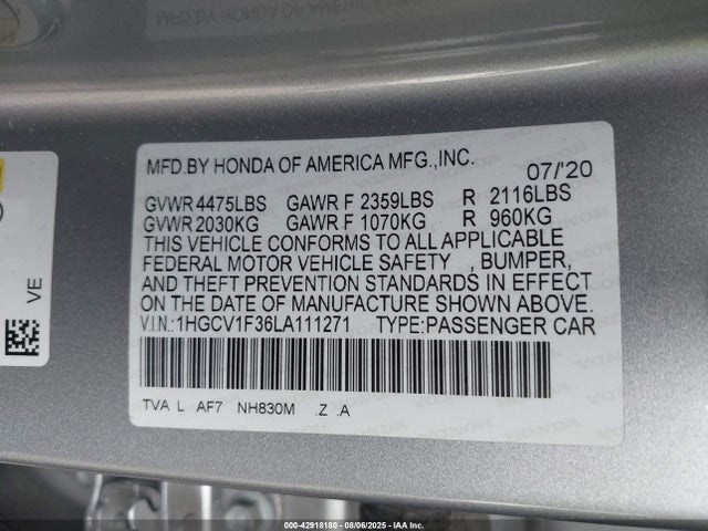 1HGCV1F36LA111271 Honda l15be
