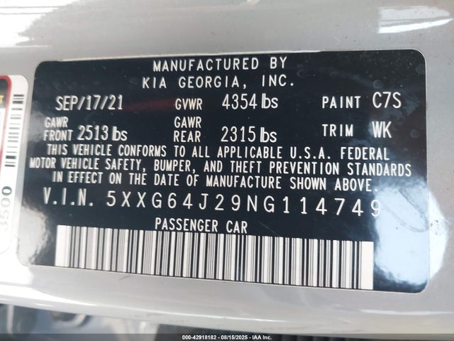 5XXG64J29NG114749 KIA t-gdi gamma ii