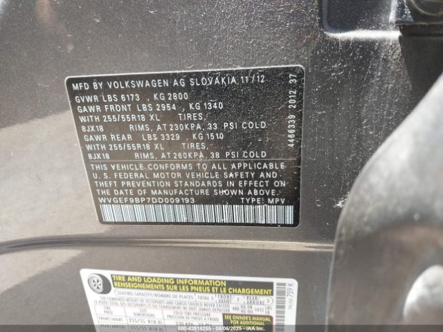 2013 VOLKSWAGEN TOUAREG WVGEF9BP7DD009193 Photo 8