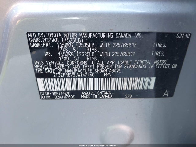 Toyota 2ar-fe 2018 2T3ZFREV9JW447440 Image 9