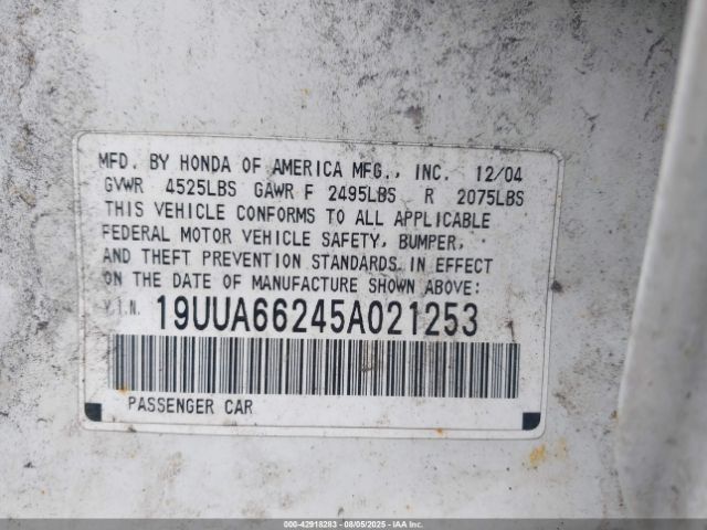 2005 ACURA TL 19UUA66245A021253 Photo 8