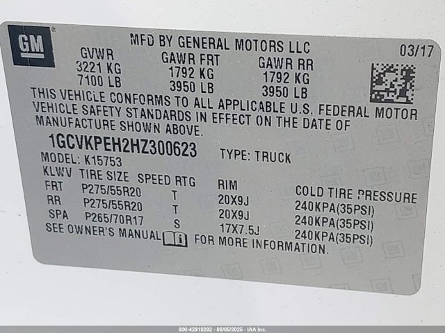 1GCVKPEH2HZ300623 Chevrolet lv3 - gen 5, sidi, vvt: variable valve timing, e85 max, alum