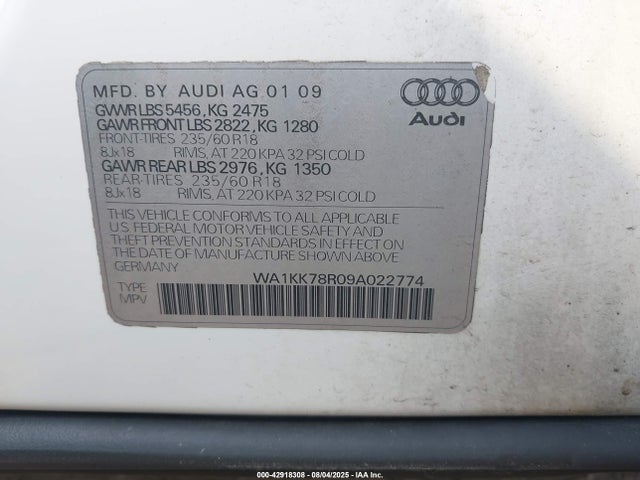 2009 AUDI Q5 WA1KK78R09A022774 Photo 8