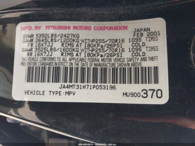 2001 MITSUBISHI MONTERO SPORT JA4MT31H71P053196 Photo 8
