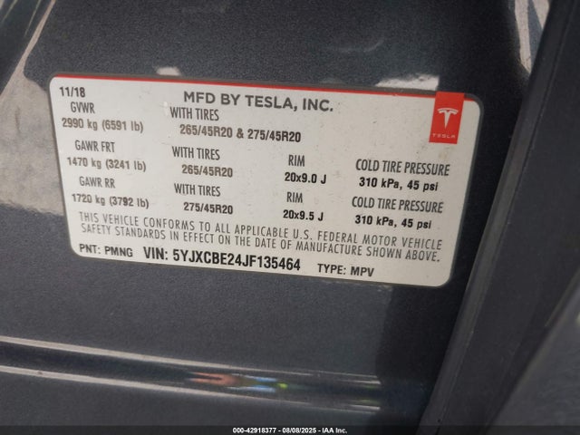 2018 TESLA MODEL X 5YJXCBE24JF135464 Photo 8