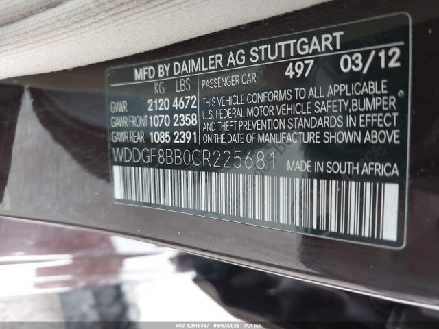 Aukcja sprzedaży 2012 Mercedes-benz C 300 Luxury 4matic, vin: WDDGF8BB0CR225681, numer aukcji: 42918397