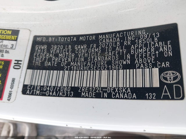 Toyota 2zr-fe 2014 2T1BURHE5EC021960 Image 9