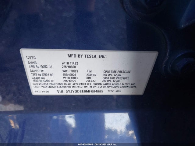 5YJYGDEE6MF084889 Tesla Model Y