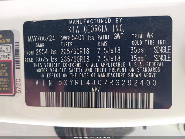 5XYRL4JC7RG292400 KIA gdi theta-iii