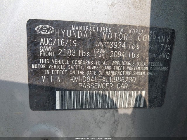 KMHD84LFXLU986230 Hyundai mpi nu
