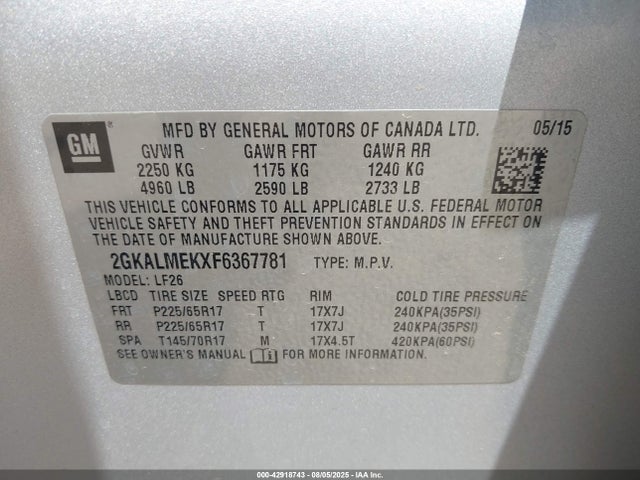 2GKALMEKXF6367781 GMC lea - flex fuel (gas/alc), aluminum, ho,