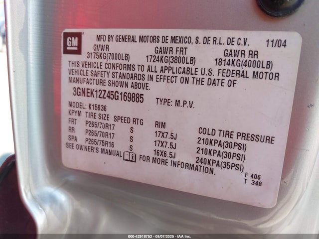 2005 CHEVROLET AVALANCHE 3GNEK12Z45G169885 Photo 8