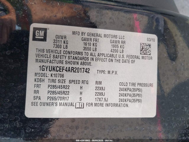 2010 CADILLAC ESCALADE 1GYUKCEF4AR201742 Photo 8