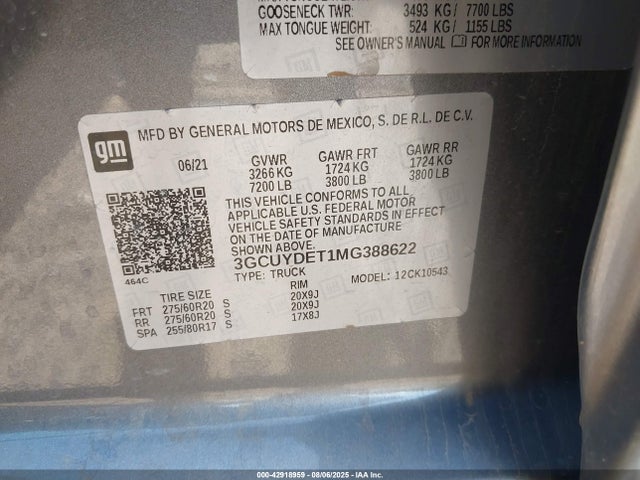 3GCUYDET1MG388622 Chevrolet lm2 - cri, vgt, alum
