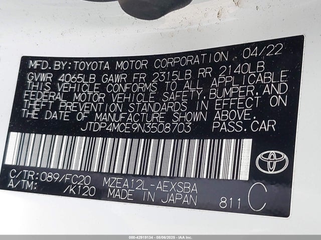 JTDP4MCE9N3508703 Toyota m20a-fks