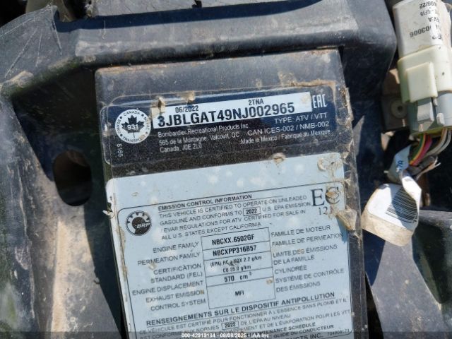 2022 CAN-AM OUTLANDER 3JBLGAT49NJ002965 Photo 8