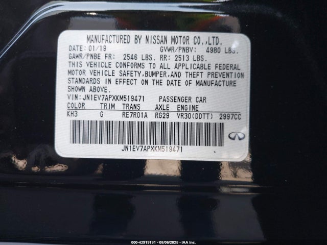 Infiniti Q50 2019 JN1EV7APXKM519471 Image 9