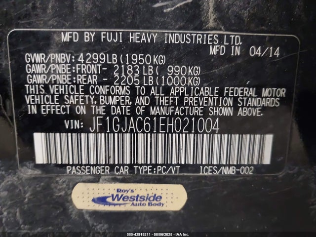 Subaru Impreza 2014 JF1GJAC61EH021004 Image 9