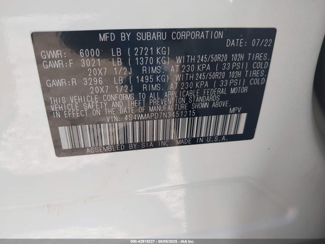 Subaru Ascent 2022 4S4WMAPD7N3451215 Image 9