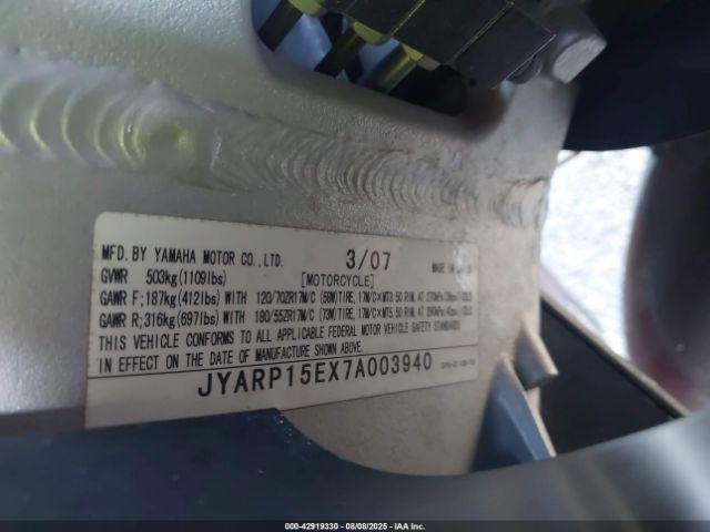 2007 YAMAHA FJR1300 JYARP15EX7A003940 Photo 9