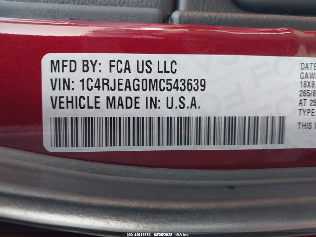 1C4RJEAG0MC543639 Jeep Grand Cherokee