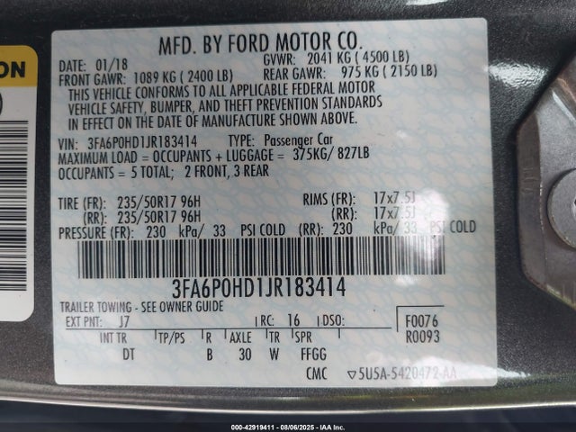 Ford Fusion 2018 3FA6P0HD1JR183414 Image 9