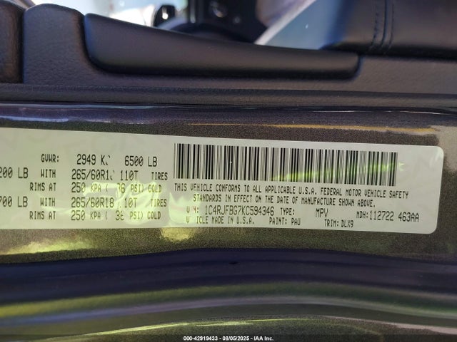 1C4RJFBG7KC594346 Jeep Grand Cherokee