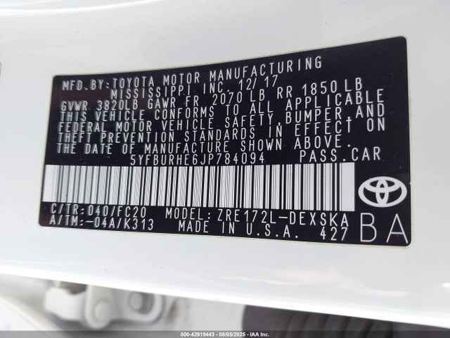 Toyota 2zr-fe 2018 5YFBURHE6JP784094 Image 9