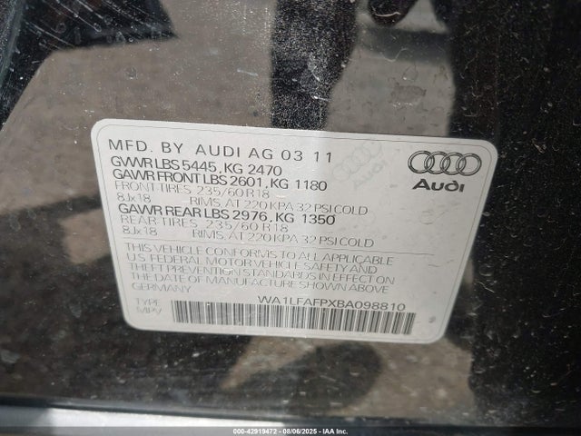 2011 AUDI Q5 WA1LFAFPXBA098810 Photo 8