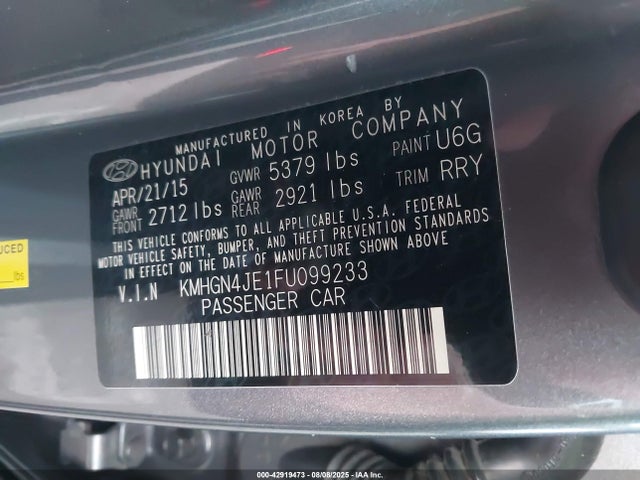KMHGN4JE1FU099233 Hyundai gasoline 3.8 dohc mpi lambda