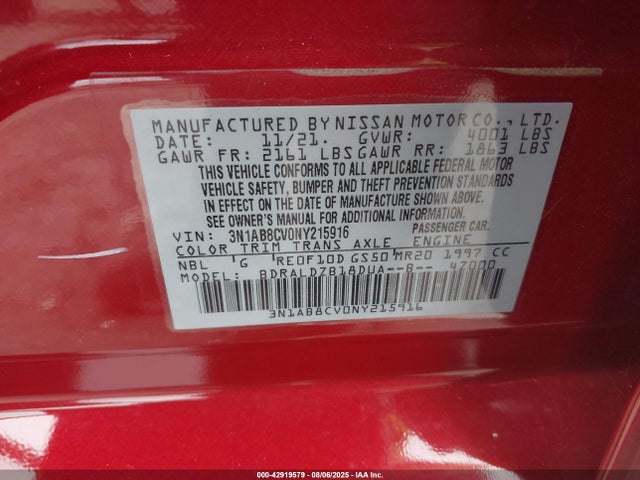Nissan Sentra 2022 3N1AB8CV0NY215916 Image 9