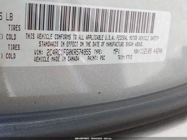 Chrysler Pacifica 2019 2C4RC1FG0KR574955 Image 9