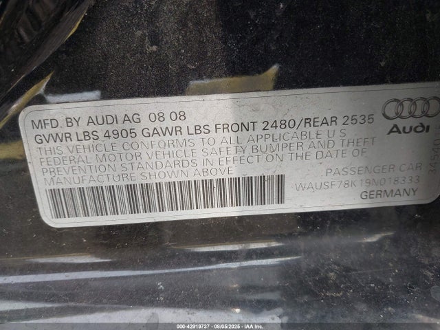 2009 AUDI A4 WAUSF78K19N018333 Photo 8