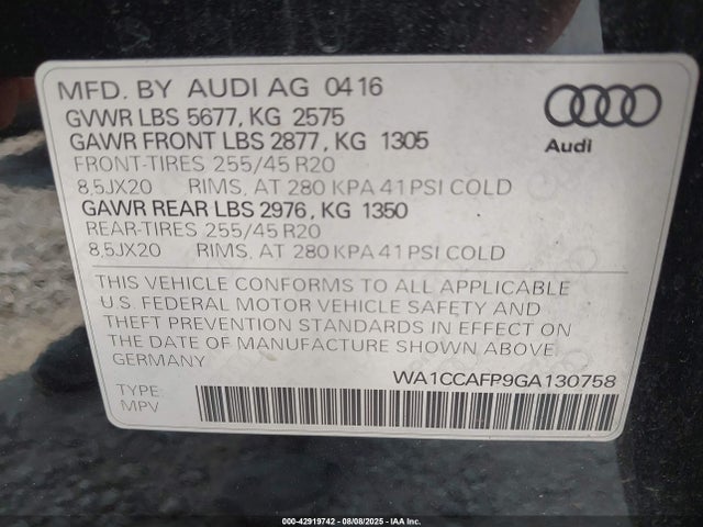 2016 AUDI SQ5 WA1CCAFP9GA130758 Photo 8