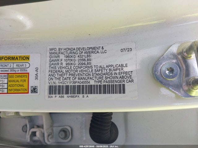 1HGCY1F39PA045554 Honda l15be