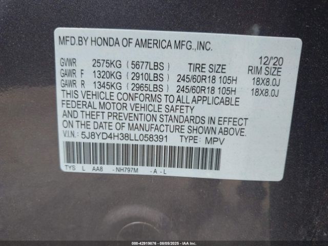 2020 ACURA MDX 5J8YD4H38LL058391 Photo 8