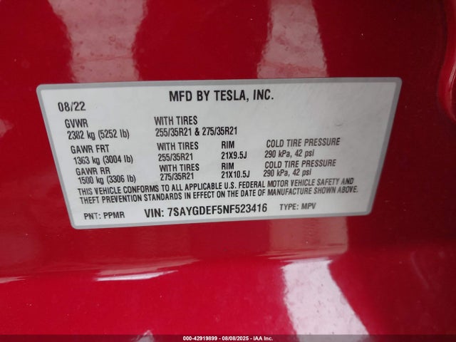 2022 TESLA MODEL Y 7SAYGDEF5NF523416 Photo 8