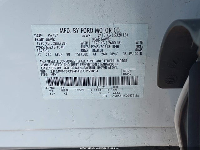 Ford 2.0l gtdi 2017 2FMPK3G94HBC22089 Image 9