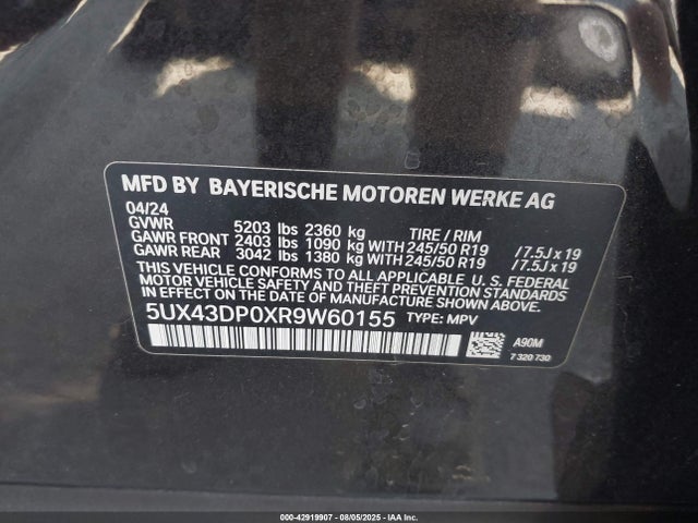 5UX43DP0XR9W60155 BMW X3