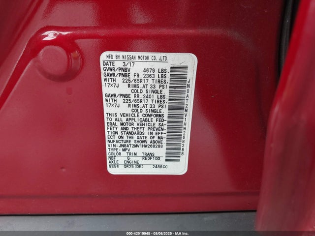 JN8AT2MV1HW268288 Nissan Rogue