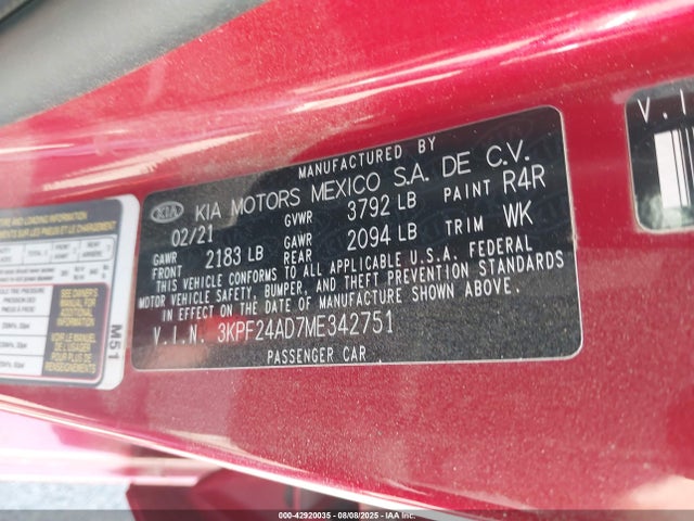 3KPF24AD7ME342751 KIA mpi nu