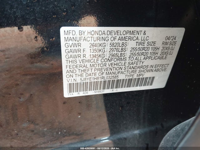 5J8YE1H81RL032585 Acura j35y5