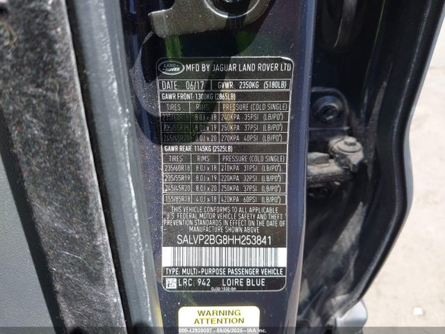 SALVP2BG8HH253841 Land Rover gtdi lev3 sulev30