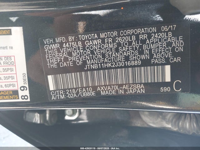 Продажа на аукционе авто 2018 Toyota Camry L/le/xle/se/xse, vin: JTNB11HK2J3016889, номер лота: 42920119