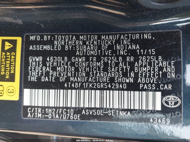 Toyota 2ar-fe 2016 4T4BF1FK2GR542940 Image 9