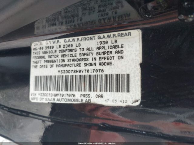 2000 SAAB 9-3 YS3DD78H0Y7017076 Photo 8