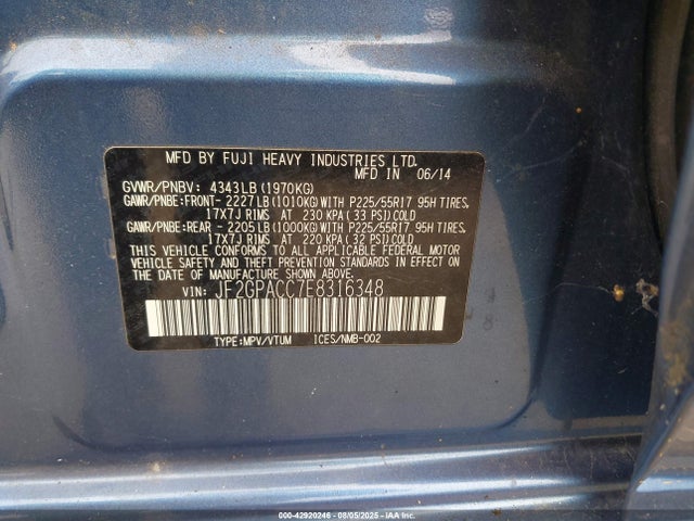 JF2GPACC7E8316348 Subaru 2.0l na