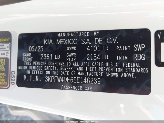 3KPFW4DE6SE146239 KIA mpi nu pe